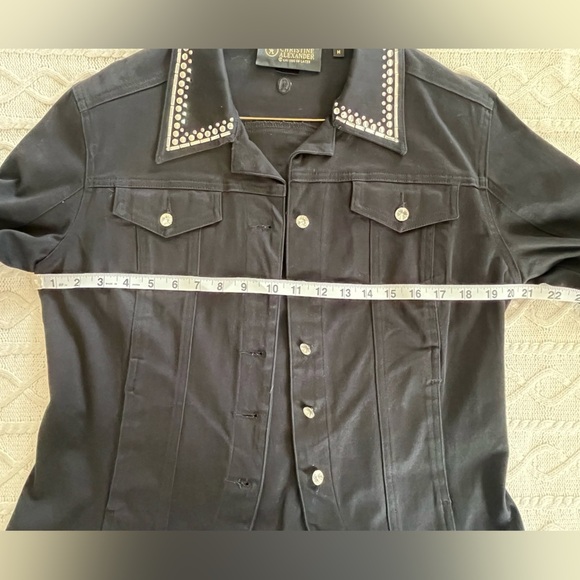 Christine Alexander Vintage Black Jean Jacket with Rhinestoned Crown Size Med - Picture 12 of 16